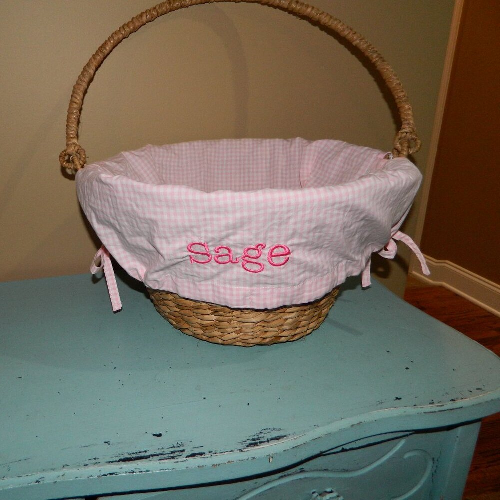 Pottery Barn Kids Gingham Easter Basket Liner "Sage" Sz L (FF-38)